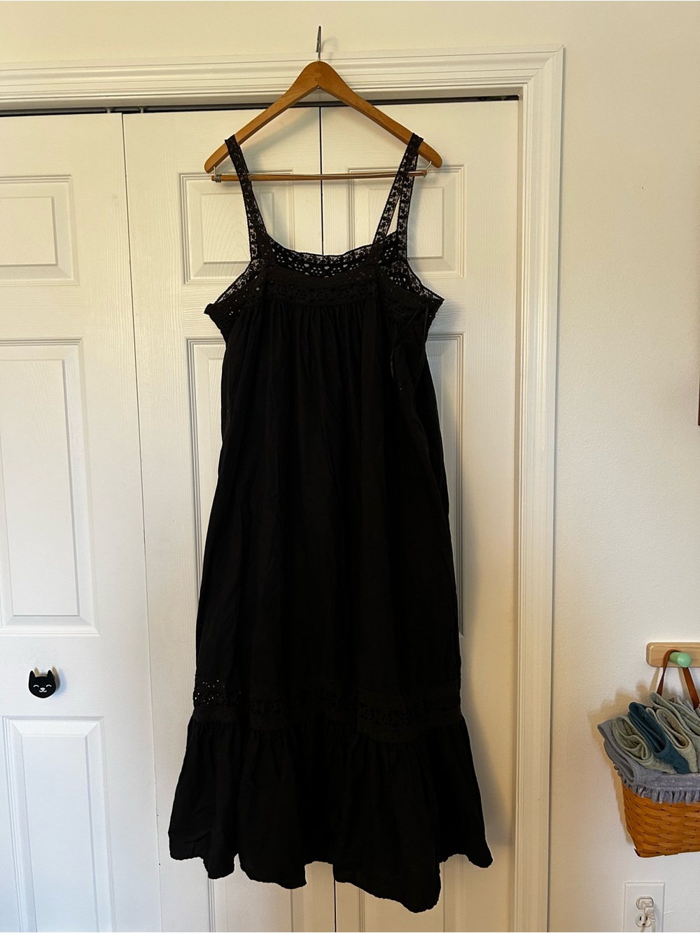 J. Crew Athena in Cotton Poplin, Black Lace-Trim Maxi Dress XXL